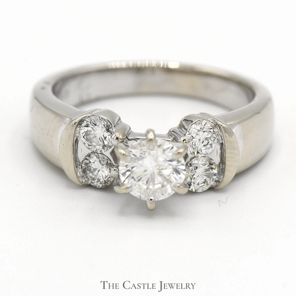Simple Token 1.05cttw Diamond Solitaire Engagement Ring with Diamond Accents in 14k White Gold