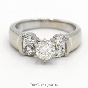 Simple Token 1.05cttw Diamond Solitaire Engagement Ring with Diamond Accents in 14k White Gold