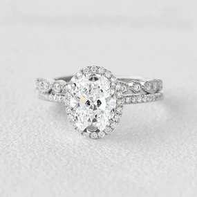 Delicate Spark 1.0-2.0 Classic Oval Cut Lab Grown Diamond Ring Set 2pcs