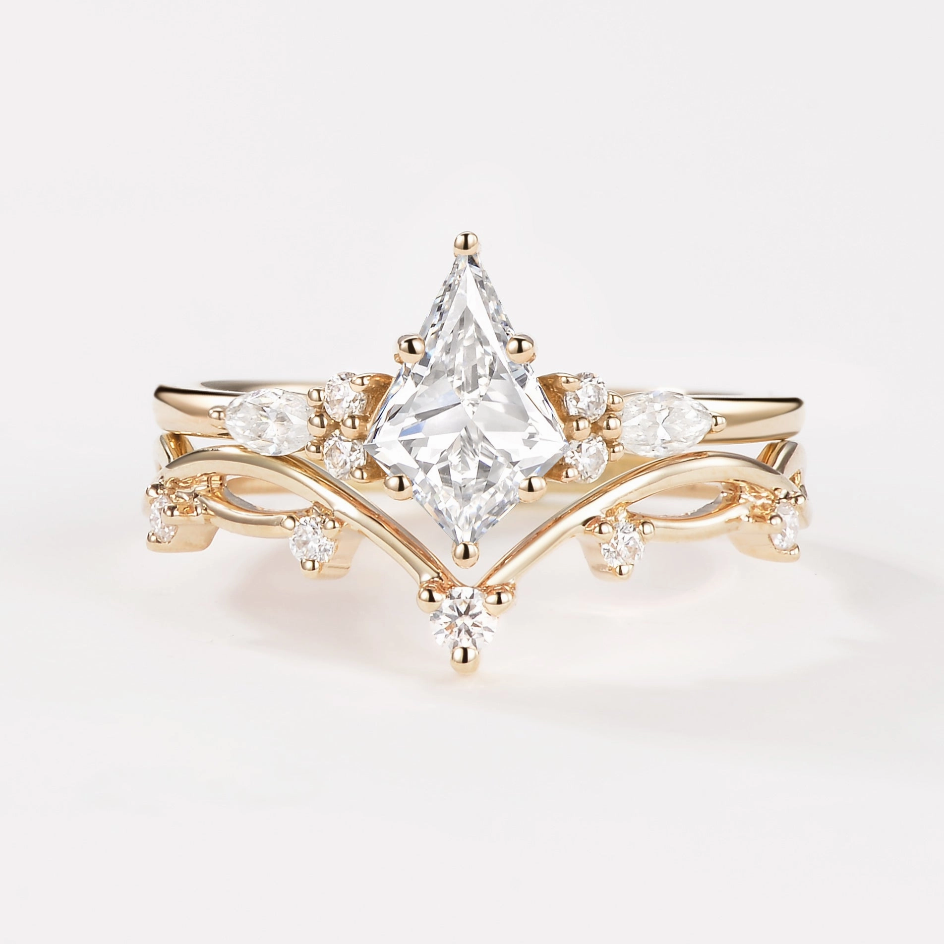 Distinctive Touch Pieces 1.0ct Kite Lab Grown Diamond Cluster Engagement Ring Sets 2pcs