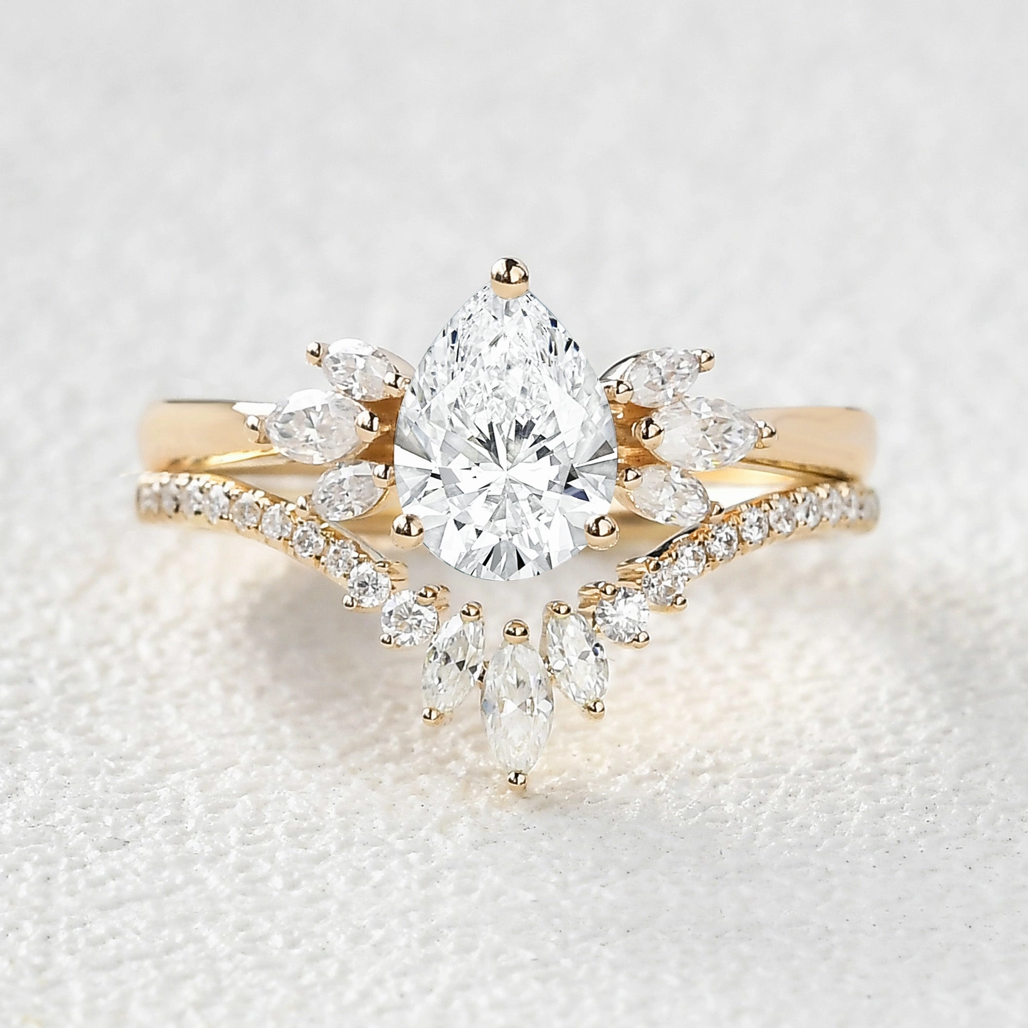 1.0ct Pear Cut Lab Grown Diamond Butterfly Fairy Ring Set 2pcs Timeless Presence