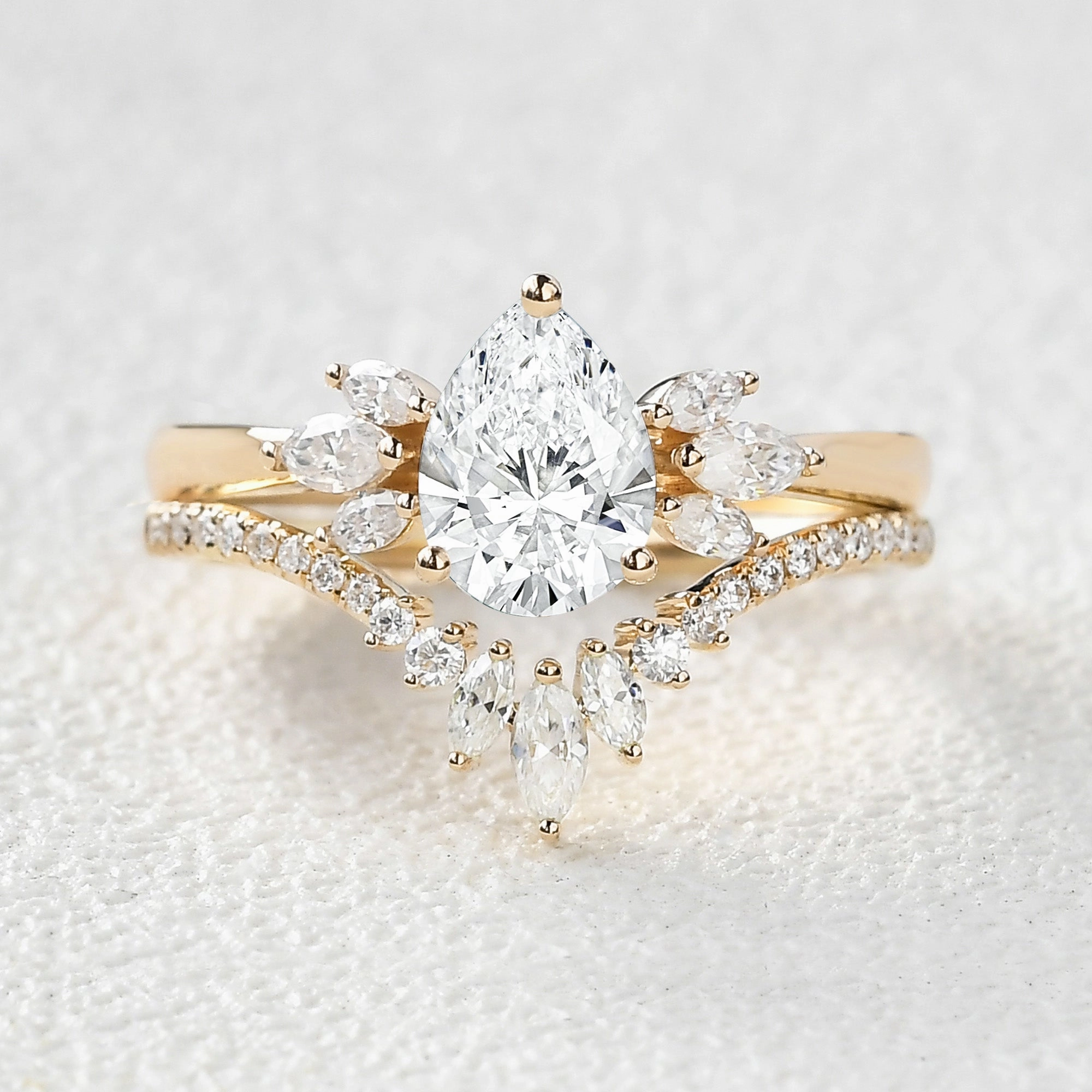 Everyday Glam 1.0ct Pear Cut Lab Grown Diamond Butterfly Fairy Ring Set 2pcs