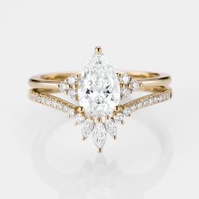 Festive Wear Seasonal Trend 1.0ct Pear Lab Grown Diamond Vintage Ring Set 2pcs - Lydia