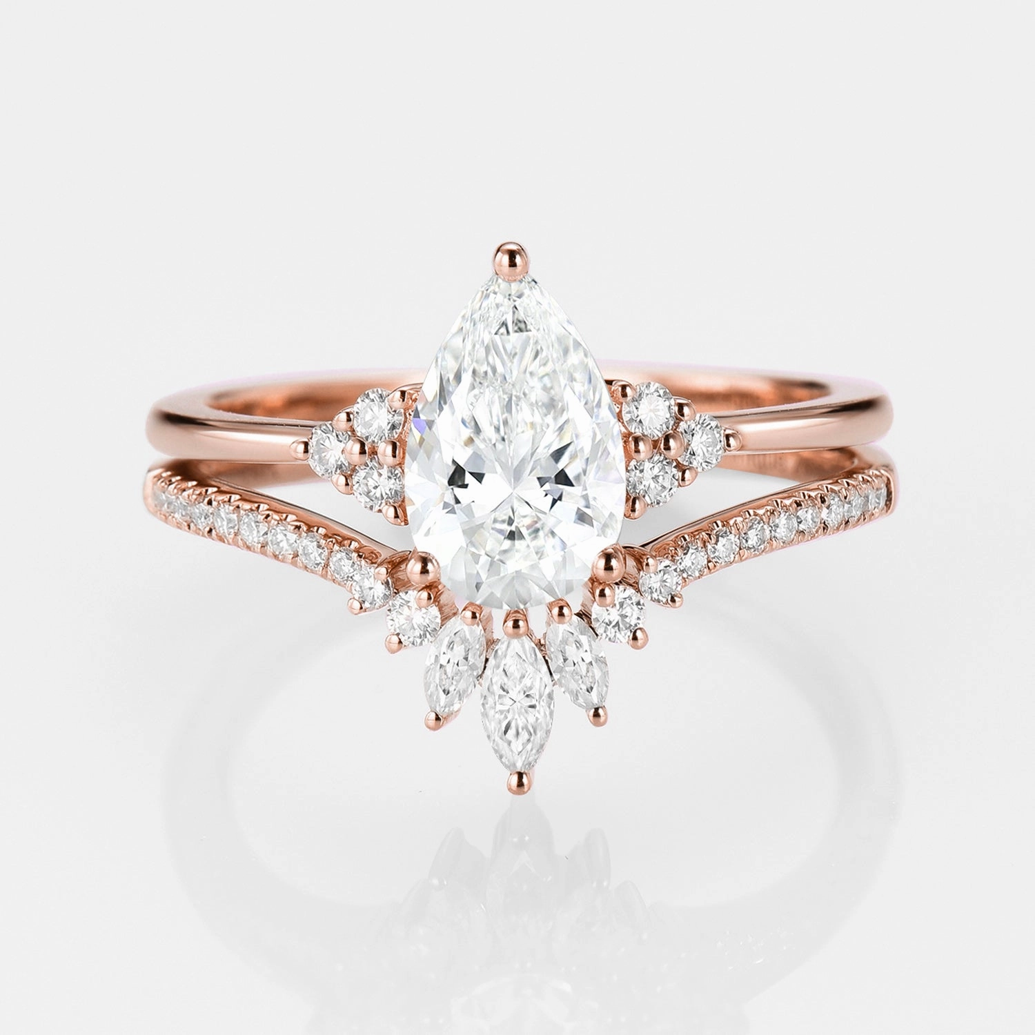 1.0ct Pear Lab Grown Diamond Vintage Ring Set 2pcs - Lydia Glistening Look