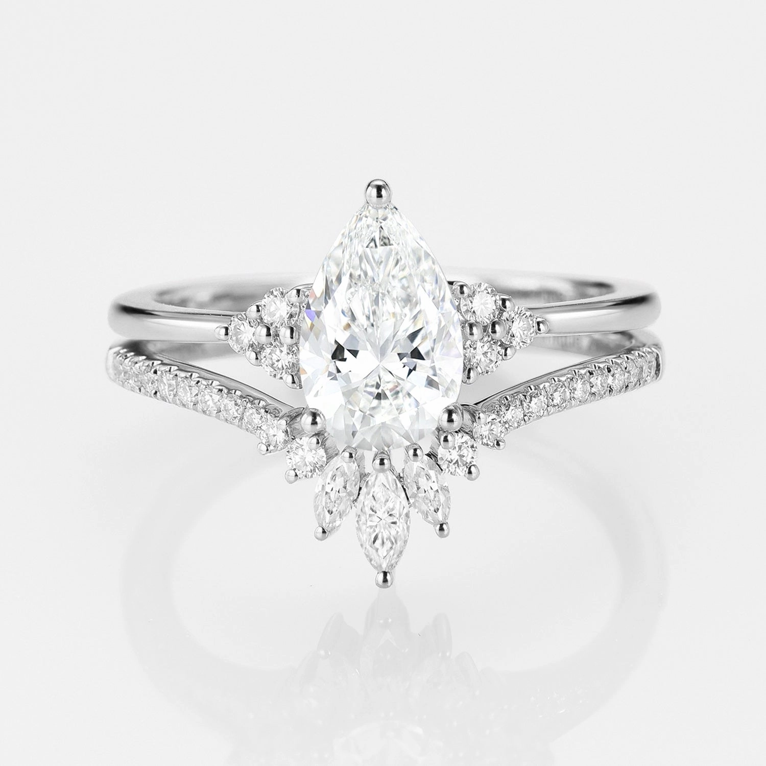 Sparkle Surface 1.0ct Pear Lab Grown Diamond Vintage Ring Set 2pcs - Lydia