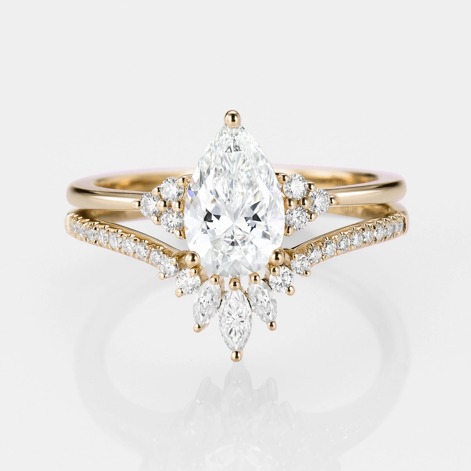 1.0ct Pear Lab Grown Diamond Vintage Ring Set 2pcs - Lydia Glowing Details