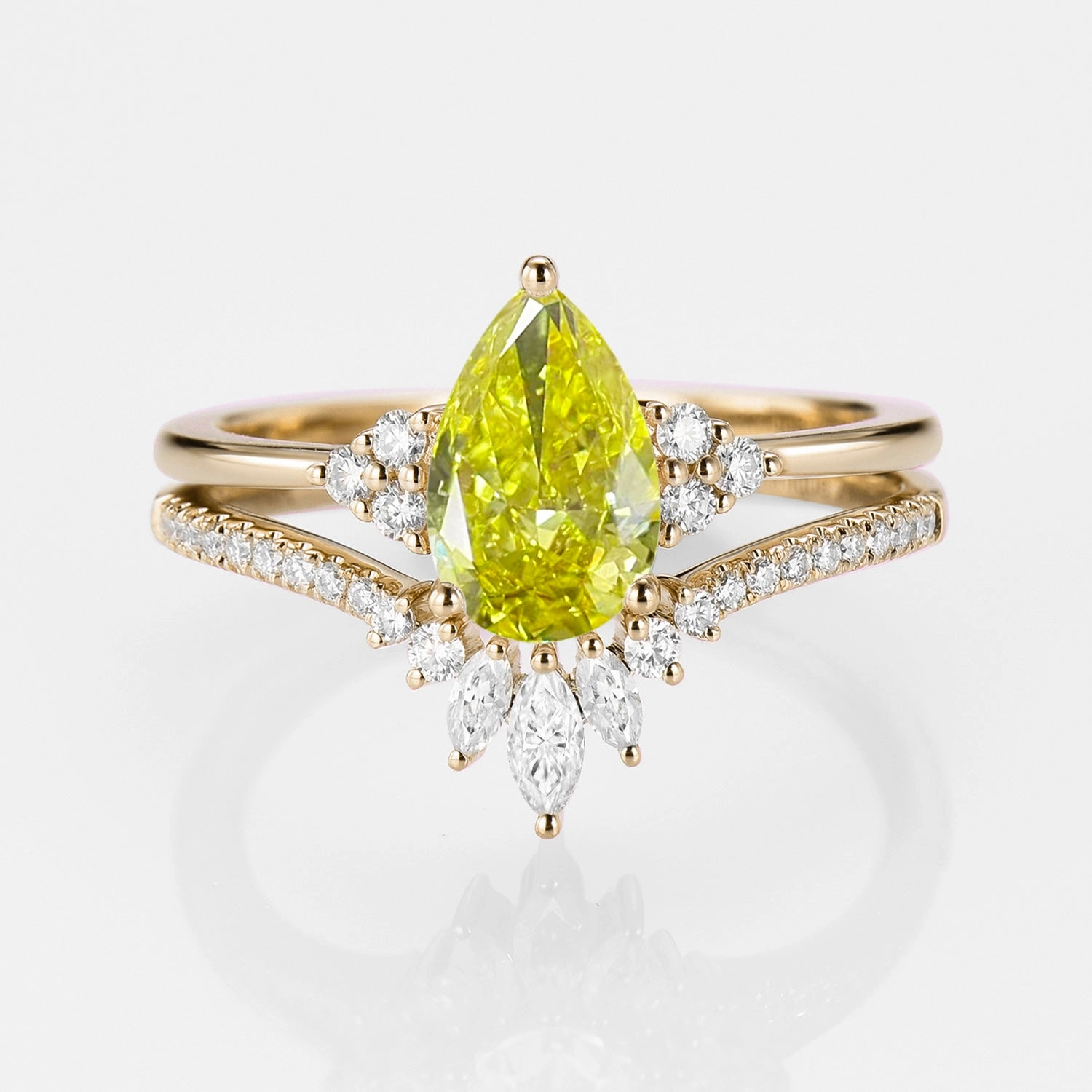 1.0ct Pear Yellow Lab Grown Diamond Vintage Ring Set 2pcs - Lydia Impeccable Touch Dainty Accessory