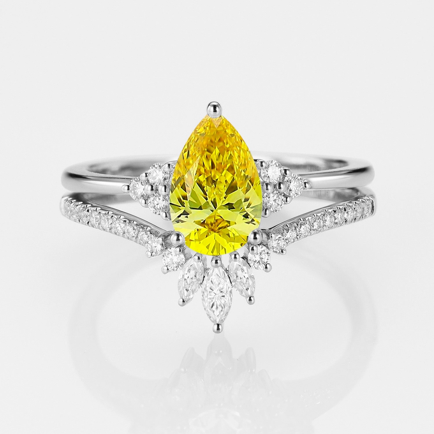Gleaming Shine 1.0ct Pear Yellow Lab Grown Diamond Vintage Ring Set 2pcs - Lydia