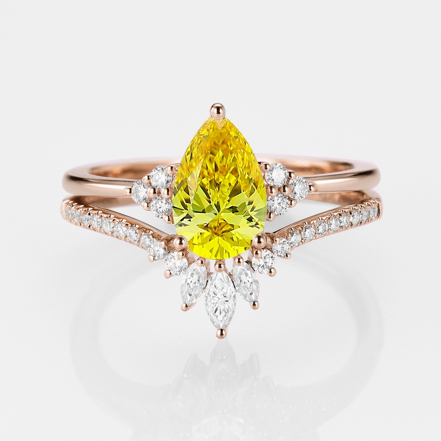1.0ct Pear Yellow Lab Grown Diamond Vintage Ring Set 2pcs - Lydia Elite Shape Timeless Touch