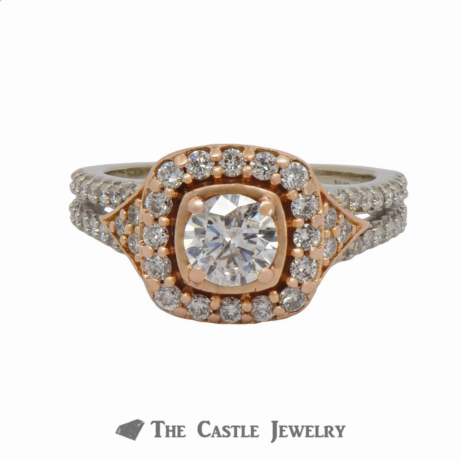 Vintage Creation 1.25cttw Diamond Engagement Ring with Halo & Accents In 14K Rose And White Gold