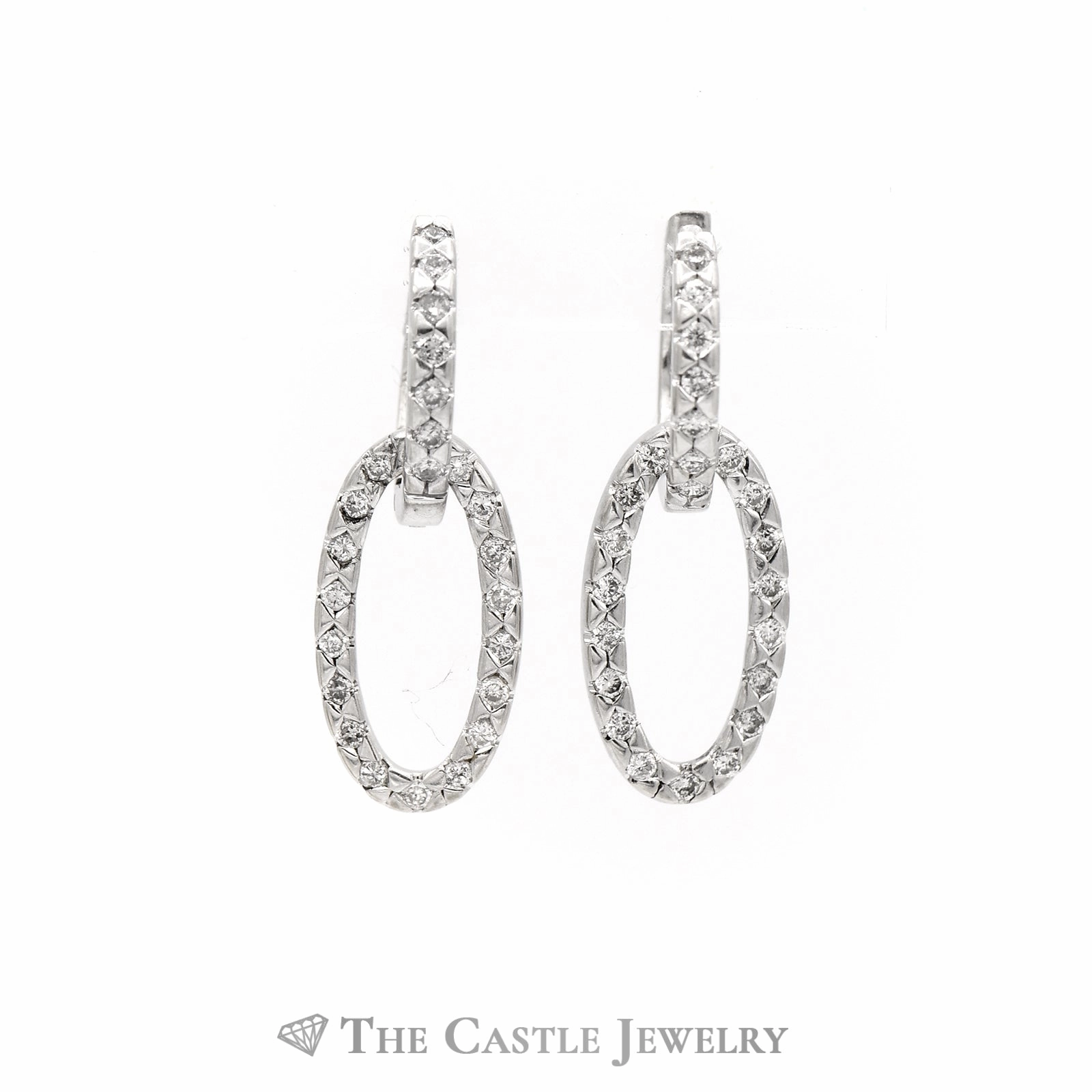 1/2 Carat Round Diamond Huggies with Loop Designed Dangle in 14KT White Gold Contemporary Adornment Modernist Adornment