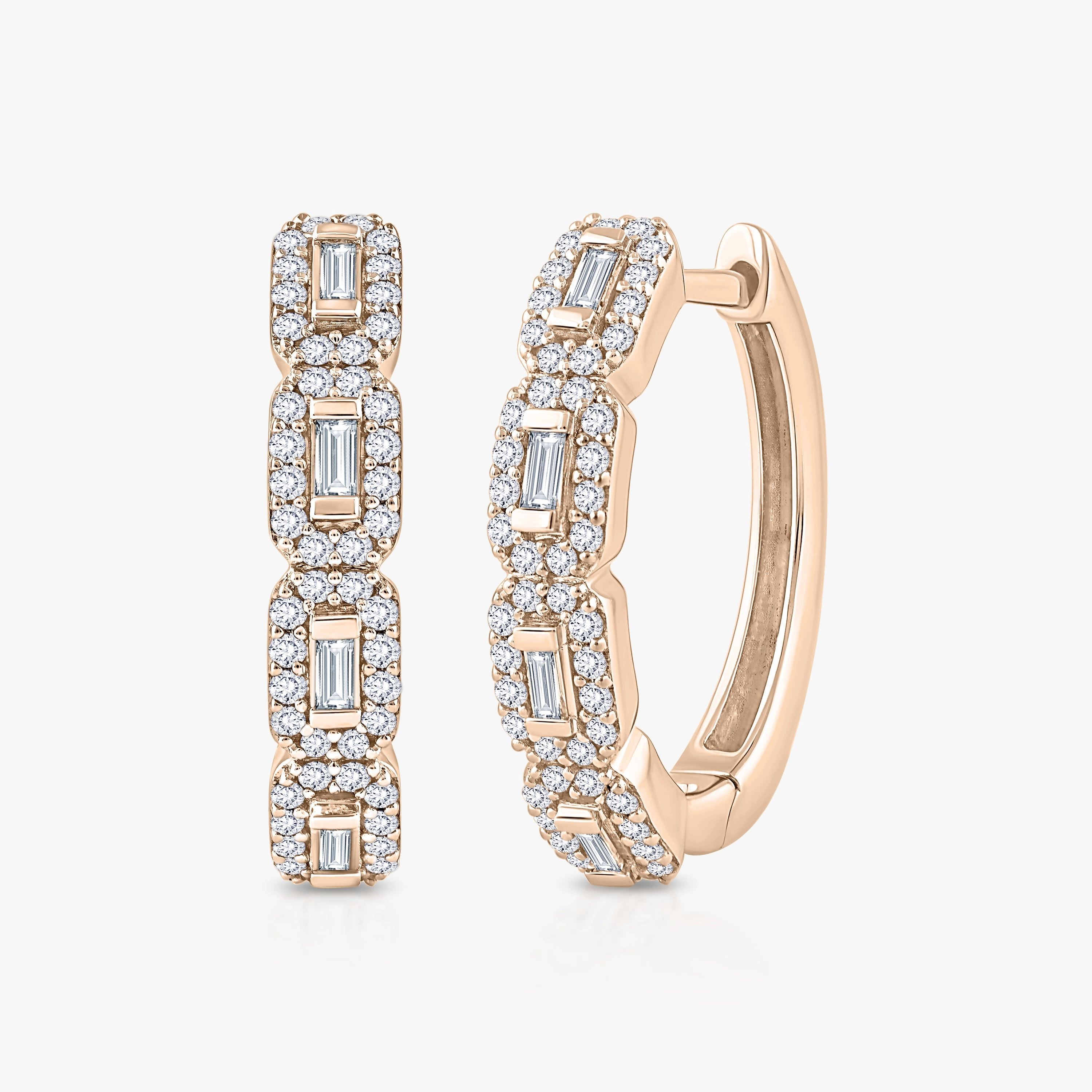 1/2 ctw Baguette Lab Grown Diamond Halo Huggie Hoop Earrings Secure Style