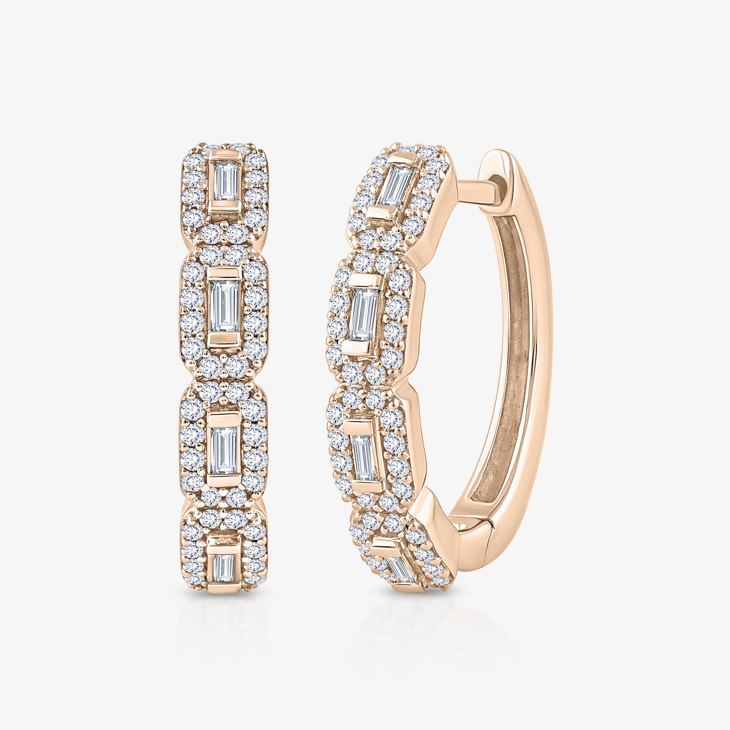1/2 ctw Baguette Lab Grown Diamond Halo Huggie Hoop Earrings Comfortable Ornament Ornate Element