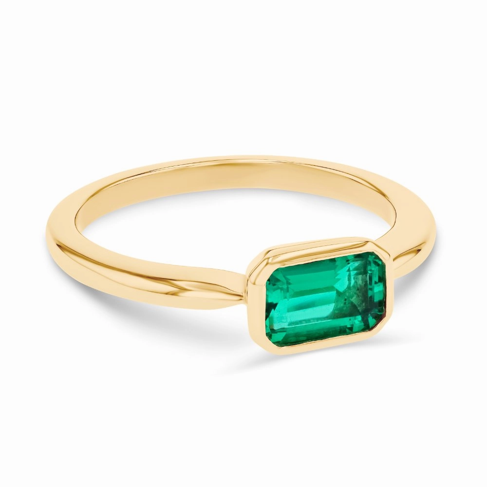 1/2 ctw Emerald Lab Grown Gemstone East West Bezel Pinky Ring Contemporary Creation Best Seller