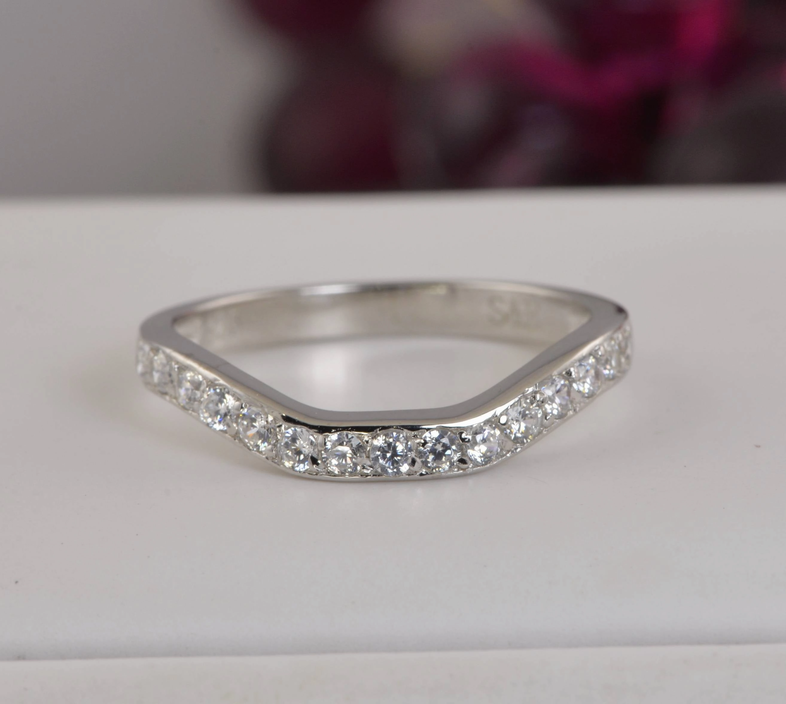 Contemporary Touch Inspired Accent 1/2ct Brilliant Cut Bridal Curve Wedding Band Engagement Ring Diamond Simulated 925 Sterling Silver Anniversary Ring SKU:00221