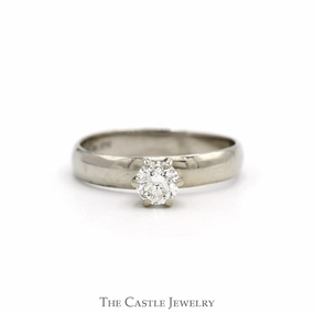 Pure Touch Romantic Mood 1/2ct Diamond Solitaire Engagement Ring with 3.75mm Wide Polished Band in 14k White Gold