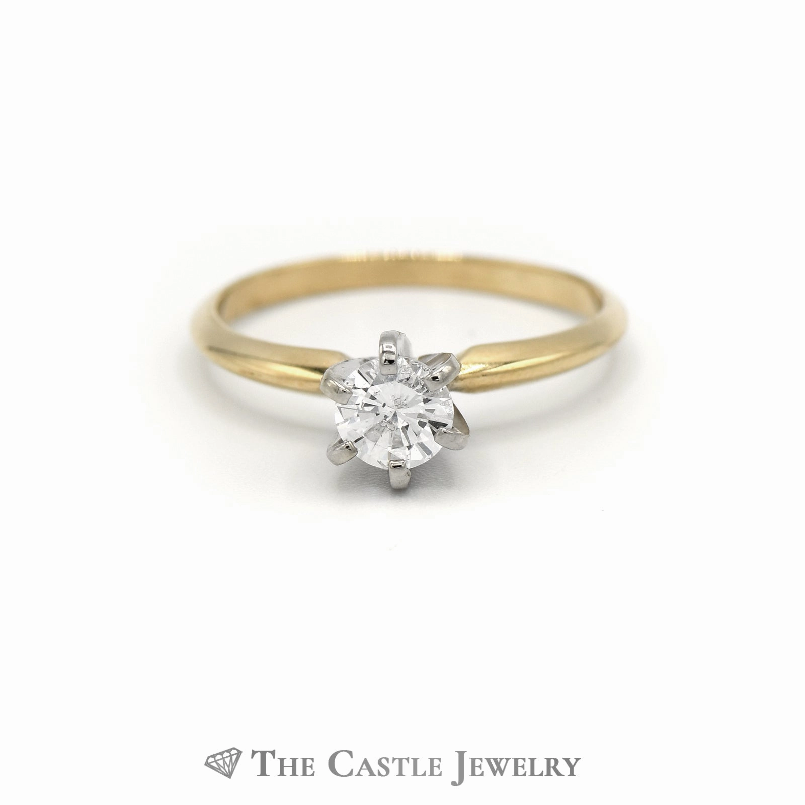 1/2CT Diamond Solitaire in 6 Prong Mounting in 14KT Yellow Gold Bold Trinket Shiny Detail