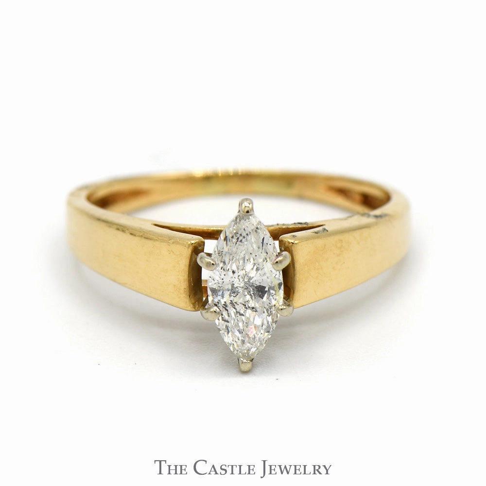 Romantic Adornment Elegant Sign 1/2ct Marquise Cut Diamond Solitaire in 14k Yellow Gold Cathedral Mounting