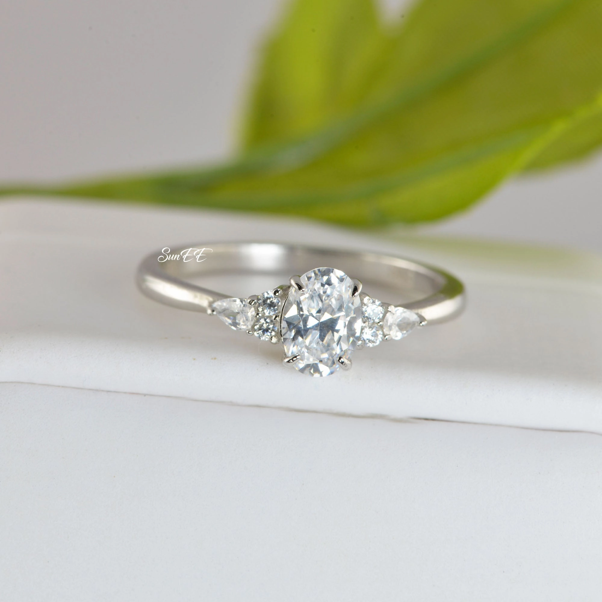 1.2ct Oval with Marquise Promise Ring Diamond Simulated 925 Sterling Silver Wedding Ring SKU:00207 Wonderful Work