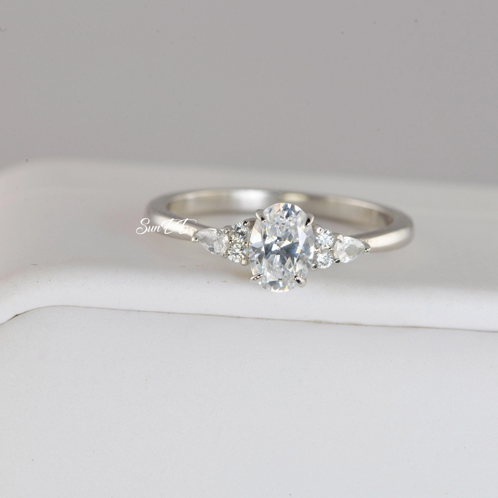 Premium Accent 1.2ct Oval with Marquise Promise Ring Diamond Simulated 925 Sterling Silver Wedding Ring SKU:00207