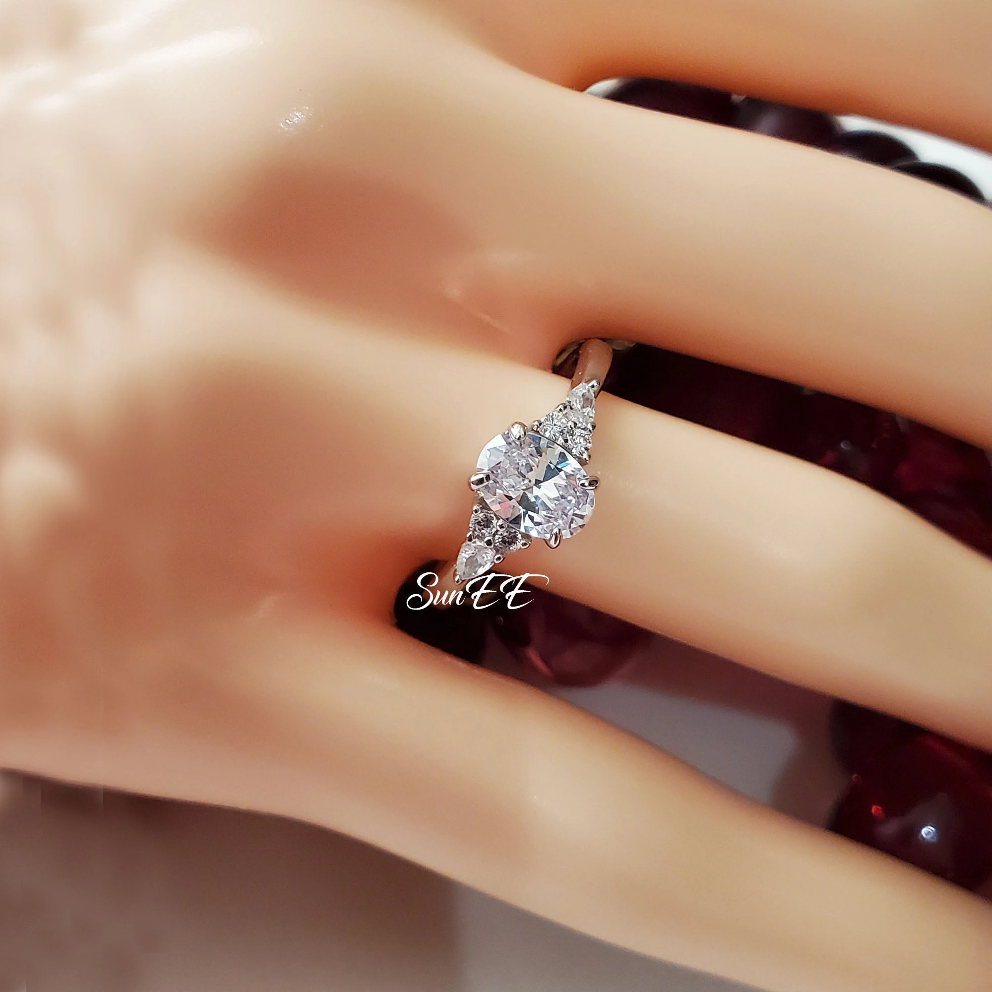 Party fashion Value Jewelry 1.2ct Oval with Marquise Promise Ring Diamond Simulated 925 Sterling Silver Wedding Ring SKU:00207