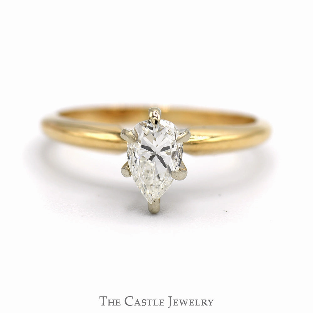 Eternal Embellishment Luxury Detail 1/2ct Pear Cut Diamond Solitaire Engagement Ring in 14k Yellow Gold 6 Prong Mounting