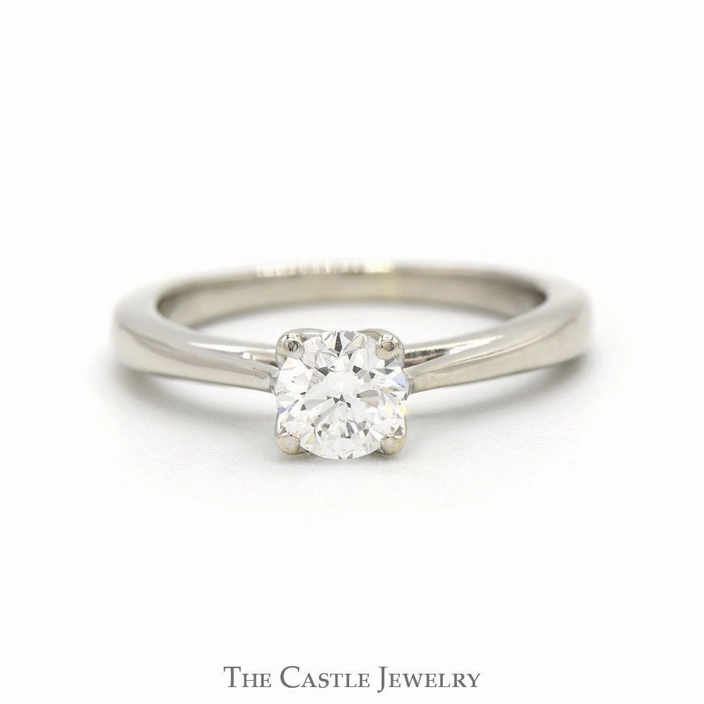 Classic Object Gentle Outline 1/2ct Round Brilliant Cut Diamond Solitaire Engagement Ring in 10k White Gold 4 Prong Cathedral Mounting