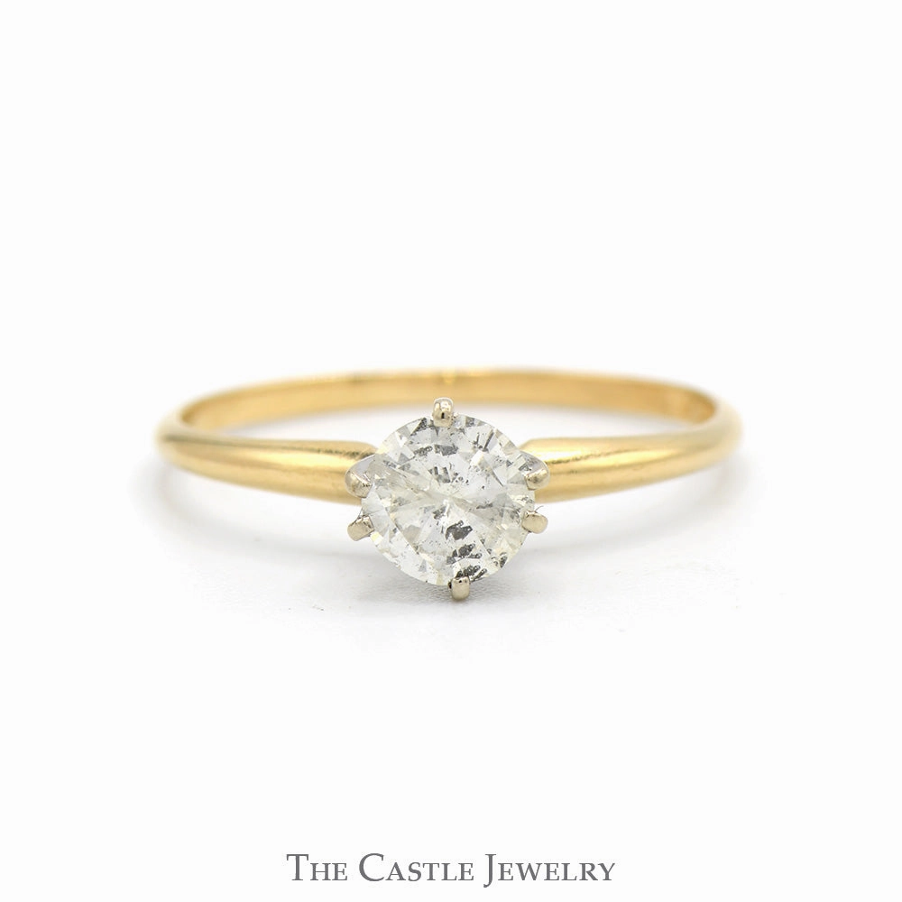 1/2ct Round Diamond Solitaire Engagement Ring in 14k Yellow Gold 6 Prong Mounting Stylish Item