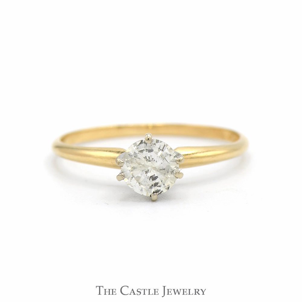 1/2ct Round Diamond Solitaire Engagement Ring in 14k Yellow Gold 6 Prong Mounting Comfortable Appearance Durable piece