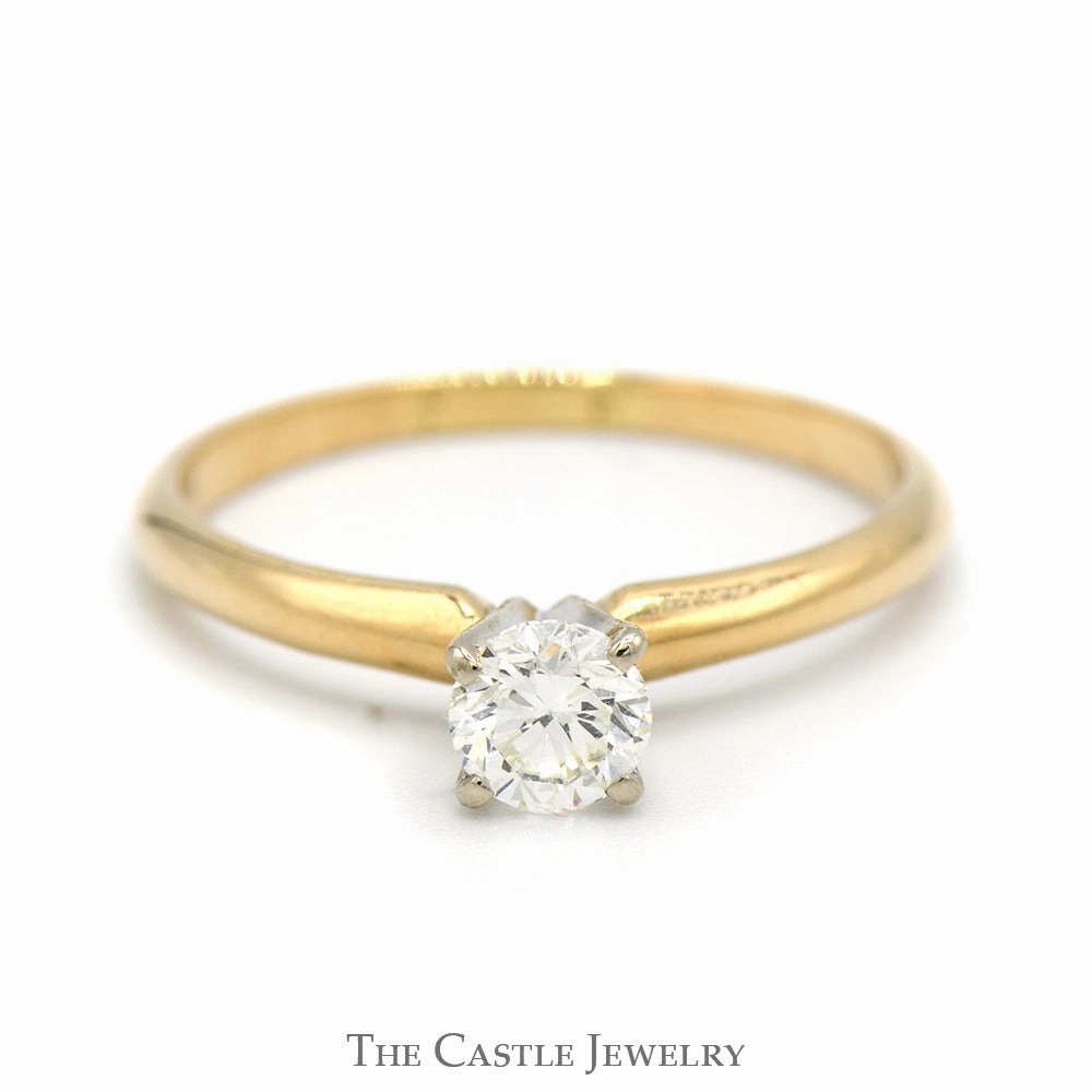 Beautiful Expression Superior Embellishment 1/2ct Round Diamond Solitaire Engagement Ring in 14k Yellow Gold