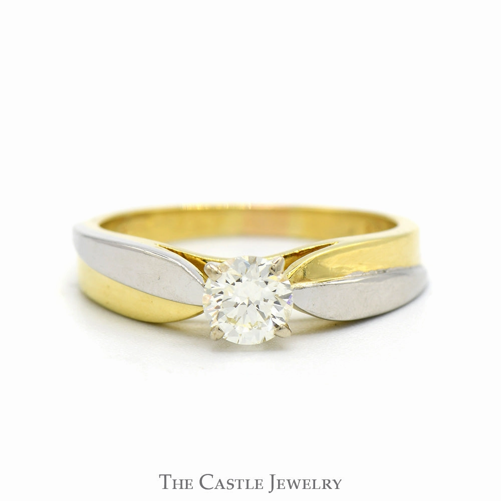 Everyday Accent Seasonal accessory 1/2ct Round Diamond Solitaire Engagement Ring in Two Tone 18k Yellow Gold & Platinum