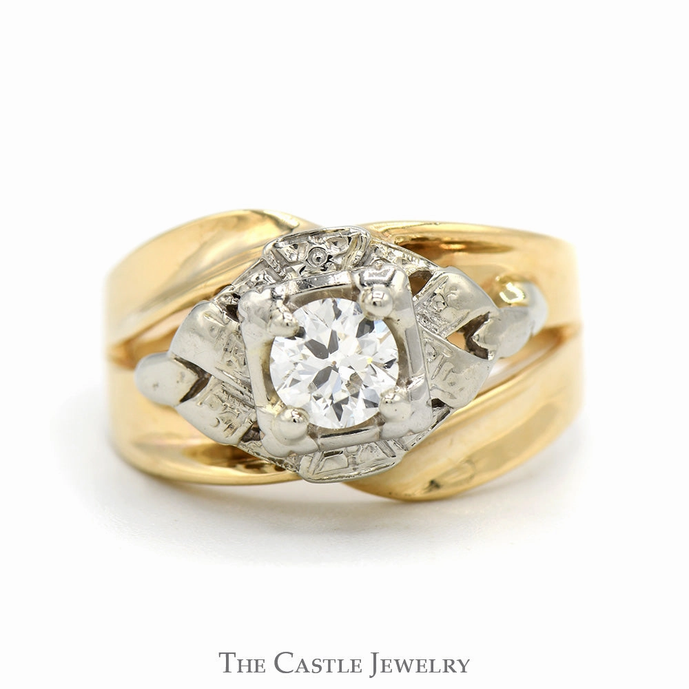 high-end design 1/2ct Round Diamond Solitaire in Ornate 10k White & Yellow Gold Two Tone Mounting