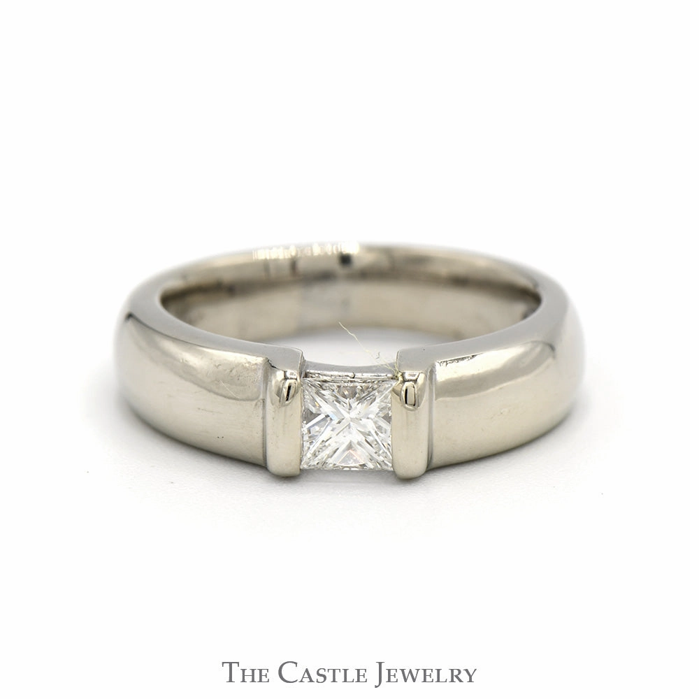 Graceful Texture 1/2ct Tension Set Princess Cut Diamond Solitaire in Polished 14k White Gold