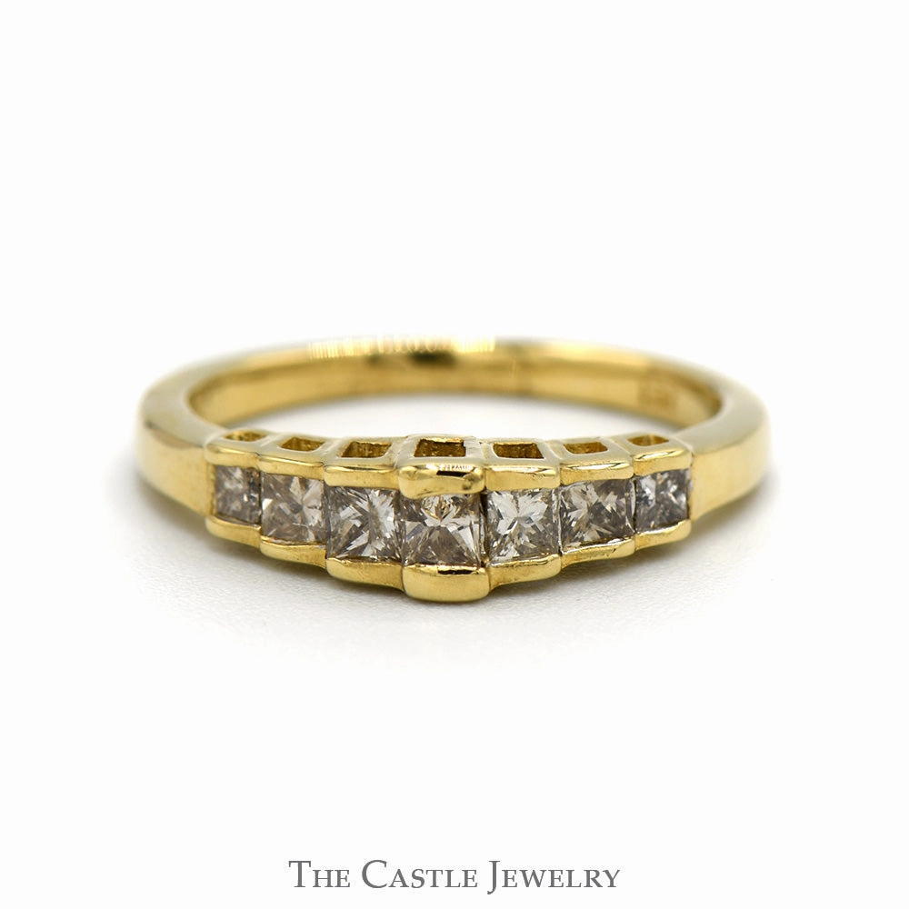 1/2cttw 7 Princess Cut Diamond Band in 14k Yellow Gold Graduated Step Mounting Understated Finish