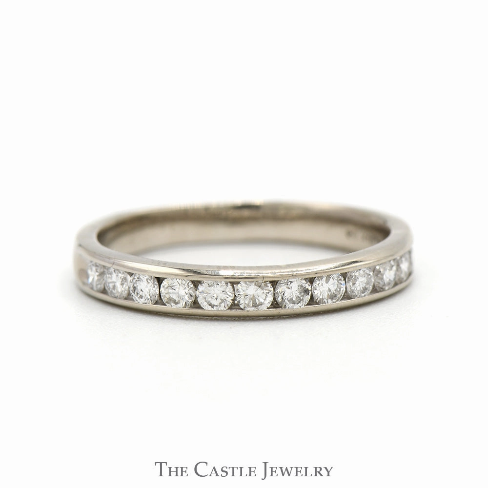 Cultural Gift Ornate Bauble 1/2cttw Channel Set Round Diamond Wedding Band in 14k White Gold