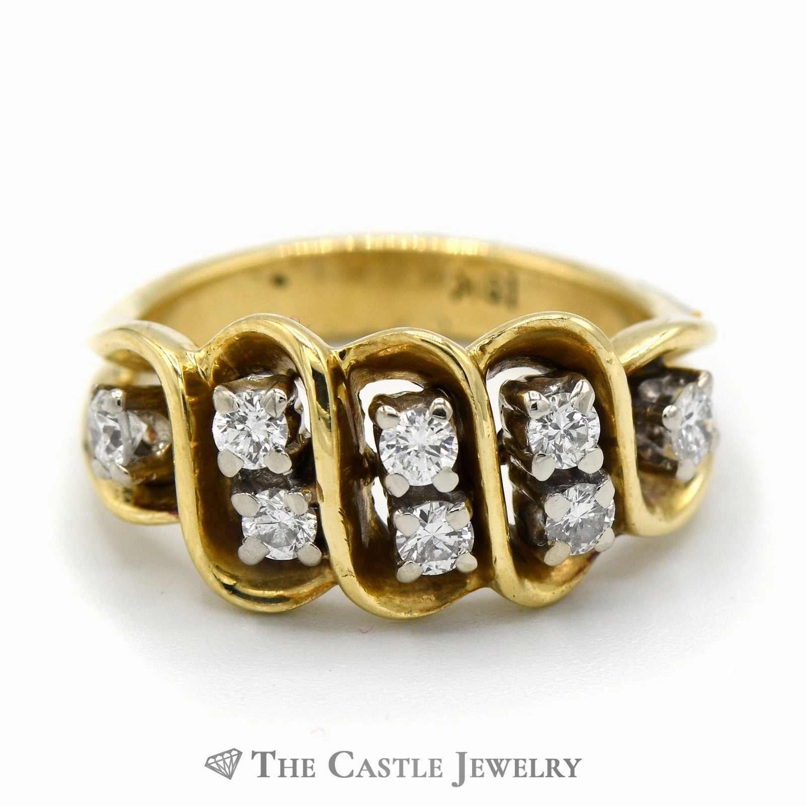 Economical Object 1/2cttw Diamond Cluster Ring with Swirled Setting in 18k Yellow Gold