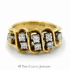 Economical Object 1/2cttw Diamond Cluster Ring with Swirled Setting in 18k Yellow Gold