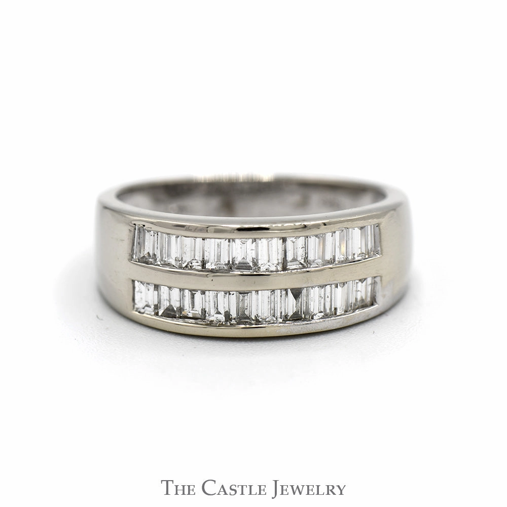 Polished Shine 1/2cttw Double Row Channel Set Baguette Cut Diamond Band in 14k White Gold