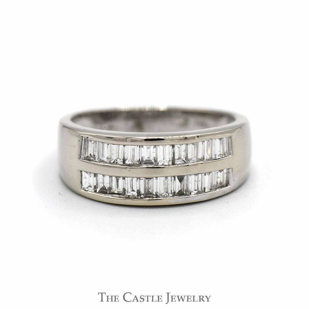 1/2cttw Double Row Channel Set Baguette Cut Diamond Band in 14k White Gold Hypoallergenic Style Classic Appeal