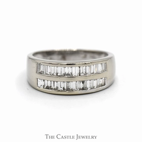 Polished Shine 1/2cttw Double Row Channel Set Baguette Cut Diamond Band in 14k White Gold