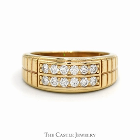 Comfortable Jewelry Cute Present 1/2cttw Double Row Diamond Cluster Band with Grooved Sides in 10k Yellow Gold