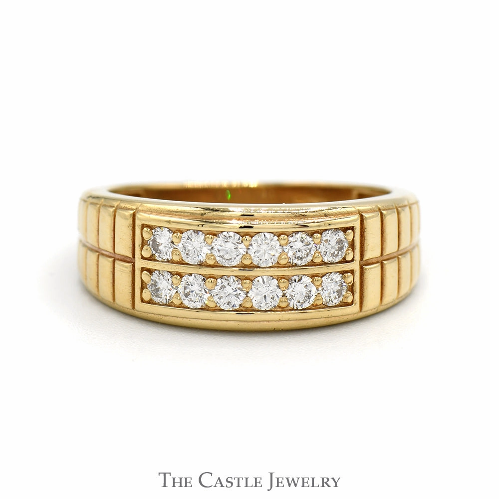 Daily Detail Eternal Gift 1/2cttw Double Row Diamond Cluster Band with Grooved Sides in 10k Yellow Gold
