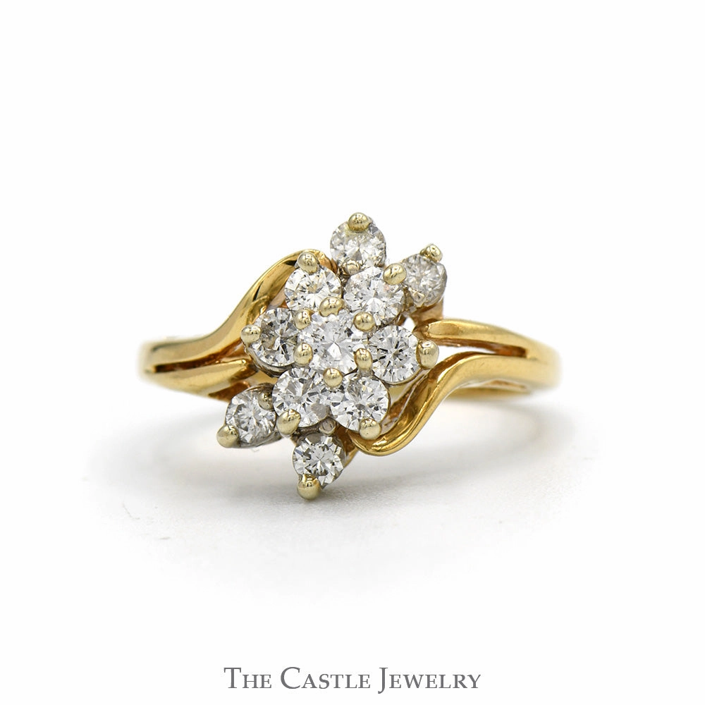 1/2cttw Flower Shaped Diamond Cluster Ring with Split Shank Sides in 14k Yellow Gold Value Piece Professional Look