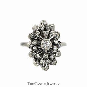 Glamorous Expression 1/2cttw Marquise Shaped Starburst Diamond Cluster Ring in 14k White Gold