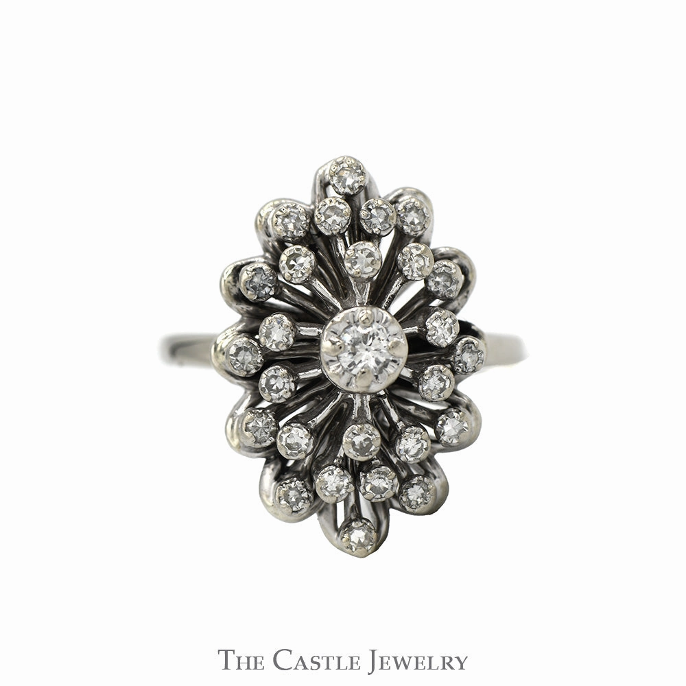 Glamorous Expression 1/2cttw Marquise Shaped Starburst Diamond Cluster Ring in 14k White Gold