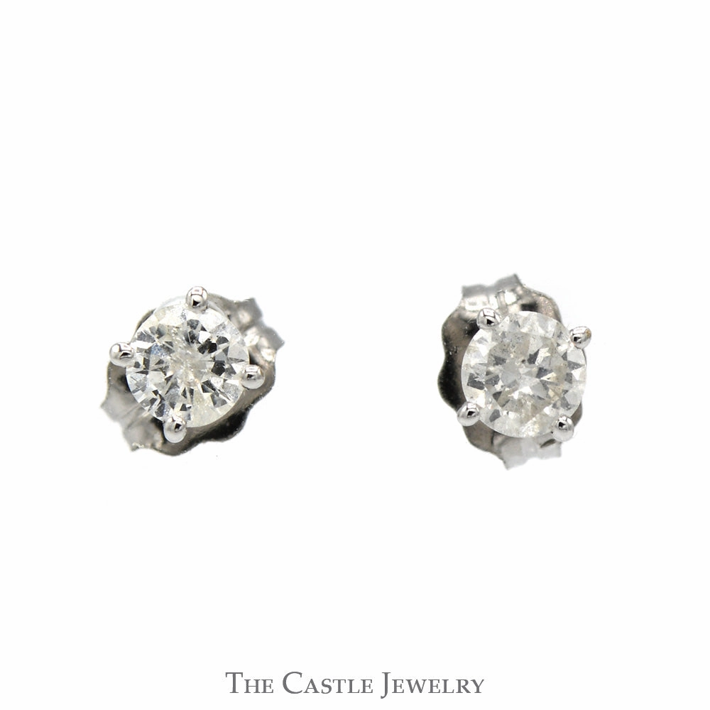1/2cttw Round Brilliant Cut Diamond Stud Earrings in 10k White Gold Elegant Aesthetic Shiny Detail