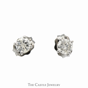 1/2cttw Round Brilliant Cut Diamond Stud Earrings in 10k White Gold Elegant Aesthetic Shiny Detail