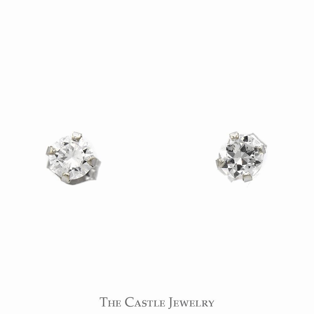 1/2cttw Round Brilliant Cut Diamond Stud Earrings in 14k White Gold Butterfly Pushbacks Glittery Embellishment Safe Feature