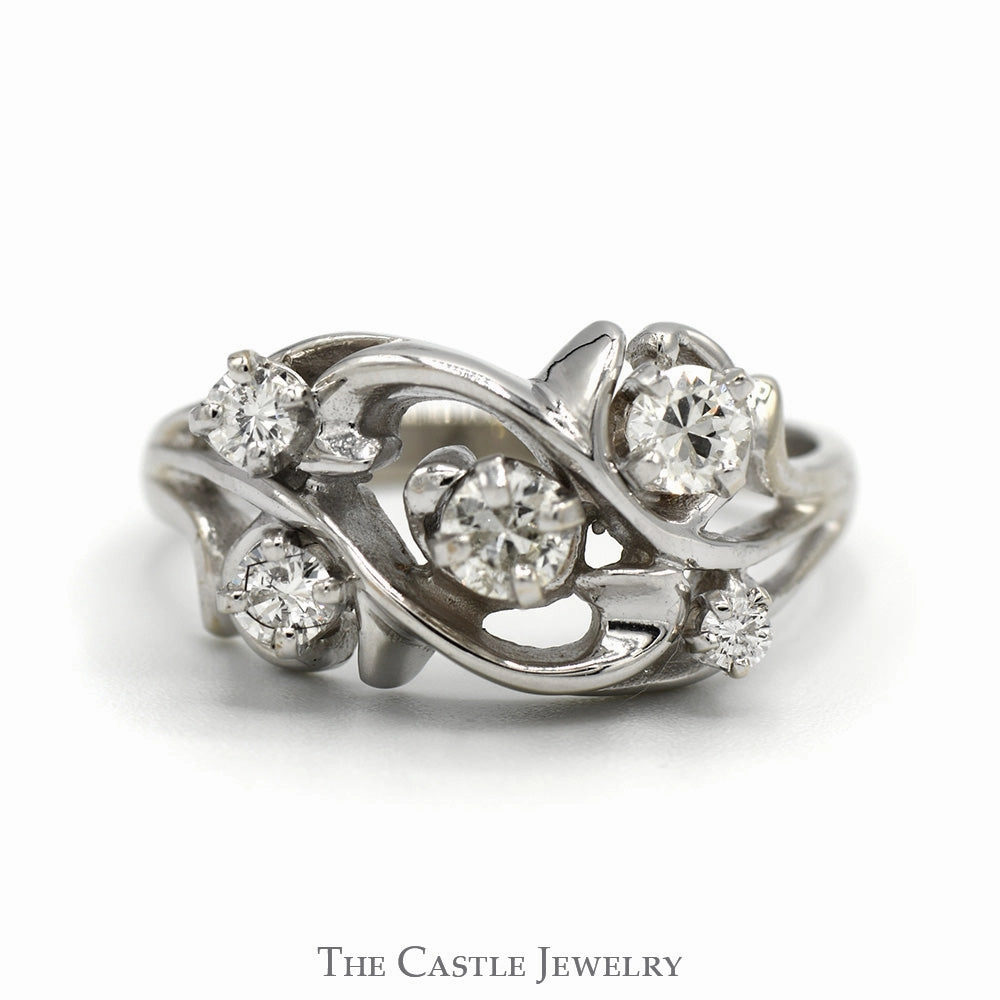Delicate appearance Delicate Design 1/2cttw Round Diamond Cluster Freeform Swirled Ring in 14k White Gold