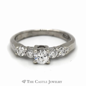 1/2cttw Round Diamond Enagagement Ring with Diamond Accented Sides in 14k White Gold Edwardian Style